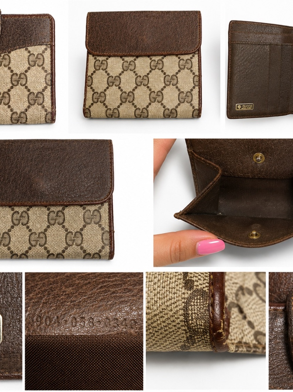Vintage Gucci GG Supreme Web Stripe Bifold Wallet Brown Beige Monogram Made Ital - Picture 9 of 9